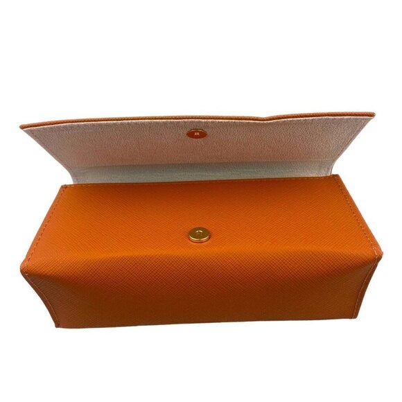 TORY Burch Saffiano Orange Leather Sun Reading Glass Case Gold Logo US OS - Picture 3 of 6